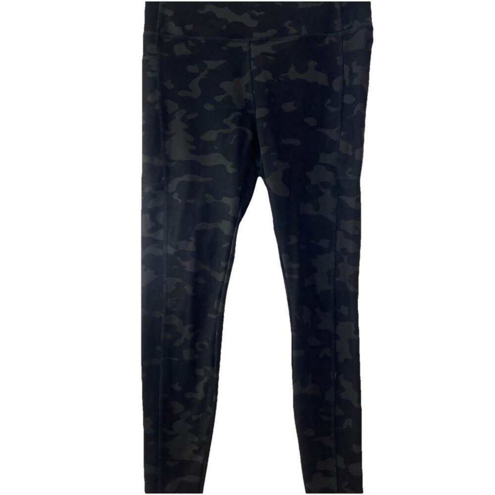 Danskin Leggings Medium Black Gray Camo Print Pockets Workout Activewear